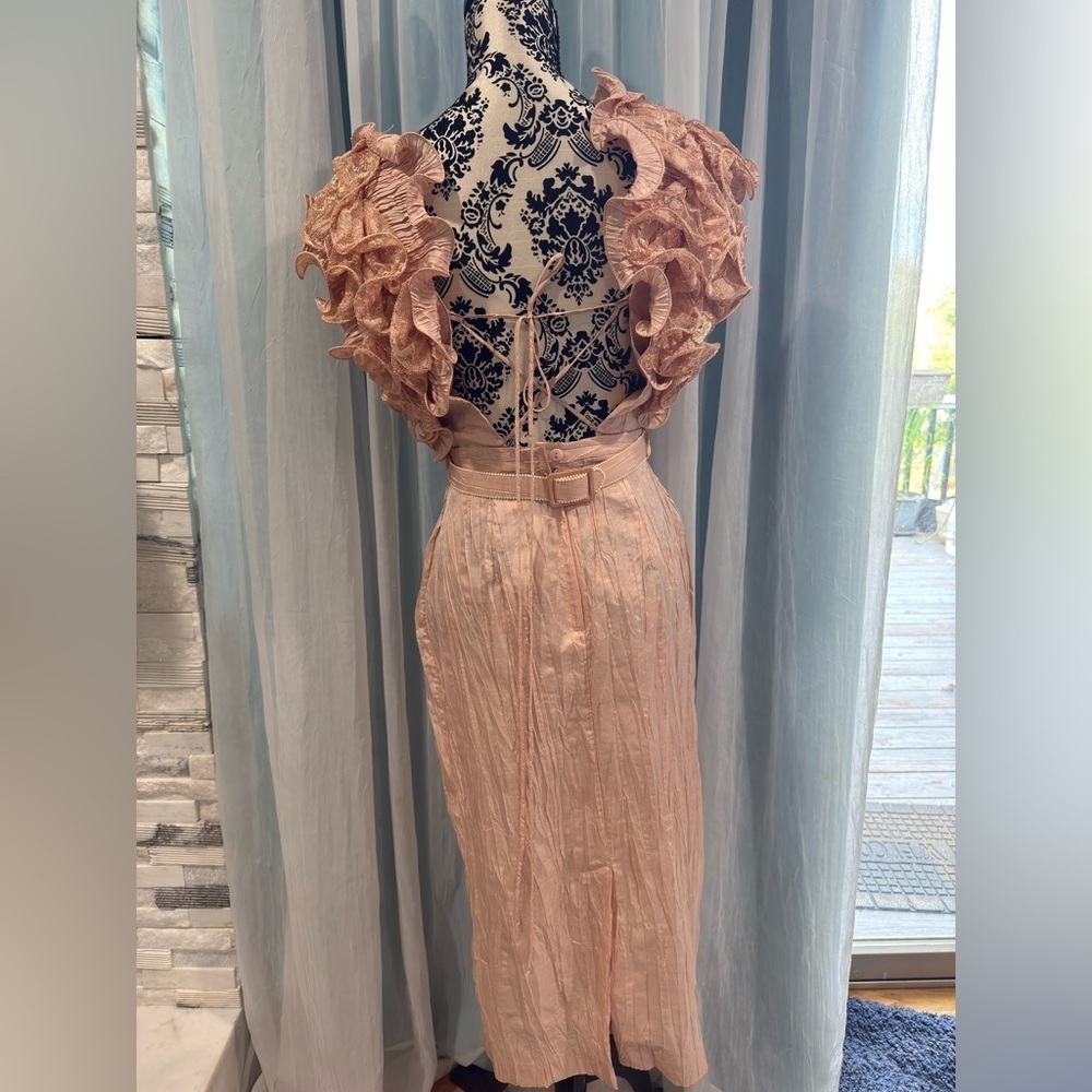 Vintage BB Collections by Barbara Pink Lace Ruffle Sleeve Midi Dress Size 6 - Picture 5 of 11